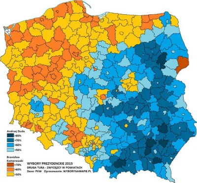 stilu - dosc dobrze pokrywa sie z mapa glosujacych na PIS i PO: