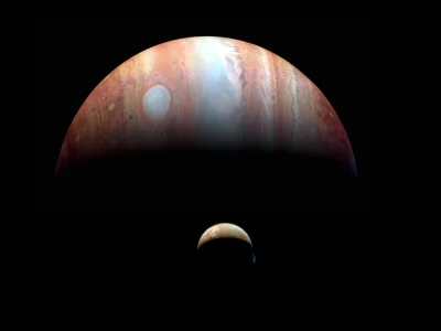 s.....w - Erupcja wulkaniczna na Io na tle Jowisza, którego siły pływowe nieustannie ...