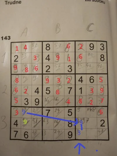 W.....r - nie może być niebieskiej 9 w kwadracie 3A, bo wtedy wymusiłaby niebieską 9 ...