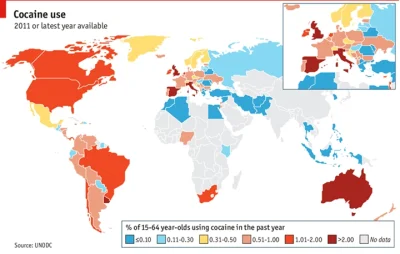 a.....o - Popularność kokainy na świecie.
#mapy #mapyboners #infografika #geografia ...