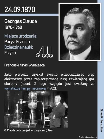 G.....P - 148 lat temu #urodzilsie Georges Claude, francuski fizyk i wynalazca. Był z...