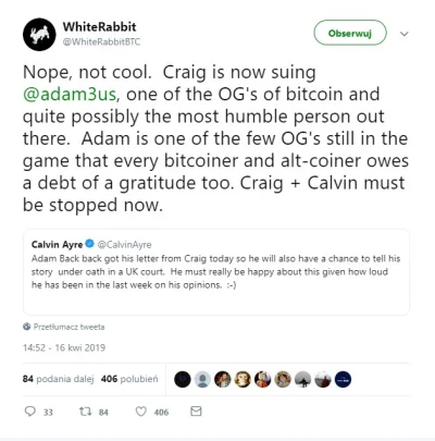 dr_Klotz - Craig Wright pozywa teraz Adama Back - CEO z Blockstreama. Może i dzban al...