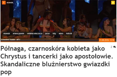 saakaszi - Półnaga, czarnoskóra kobieta jako Chrystus i tancerki jako apostołowie. Sk...