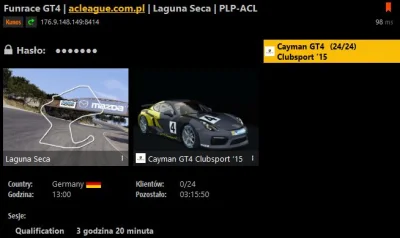 ACLeague - GT4 FUNRACE
Data wyścigu - ANKIETA

Harmonogram imprezy:
20:00 - start...