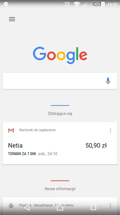 Qrix - A tymczasem Google Now zaczął rozumieć maile z rachunkami od Netii. 

#google ...
