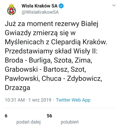 TerazRodzina - Mocny skład rezerw na dzisiejsze spotkanie 
#wislakrakow