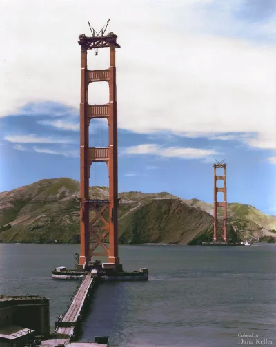 R.....a - Pokolorowane zdjęcie z czasów IIWŚ podczas budowania Mostu Golden Gate
#fo...