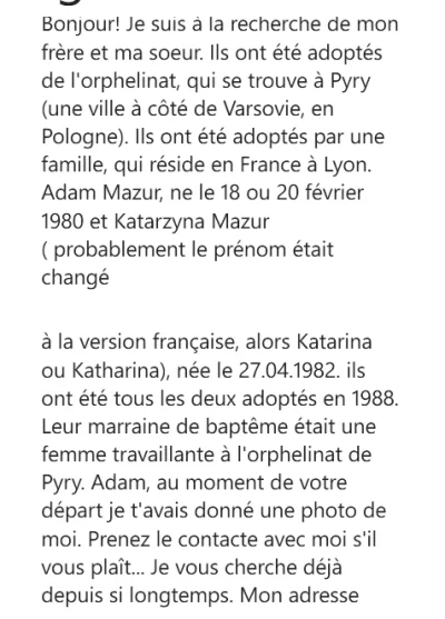 mr1974 - Witam. Poszukuję rodzeństwa adoptowanego z domu dziecka w Pyrach koło warsza...