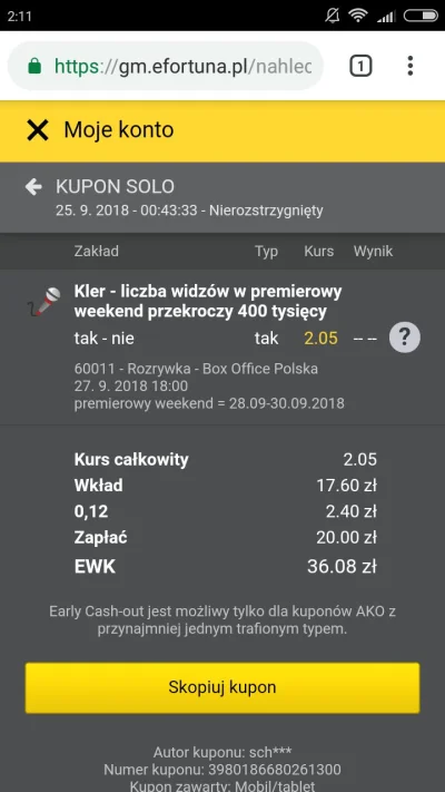 o.....y - Postawione wczoraj, dzisiaj już kurs 1,50. Około 
filmowe zakłady to te na ...