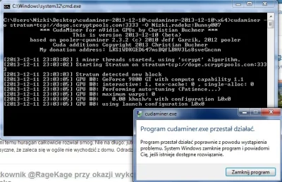 Nizki - #cudaminer wywala mi się w momencie który widać na s/s. Za słaba karta czy ja...