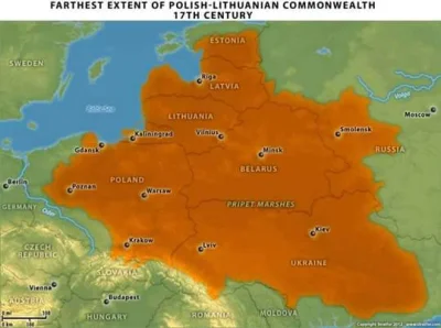 NapoleonV - Najdalszy zasięg granic Polski w XVII wieku na tle obecnych granic 
#map...