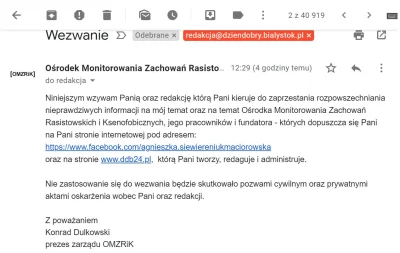 Wilczydlo666 - A taki mail przyszedł do autorki tekstu. Prezes wzywa do zaprzestania ...