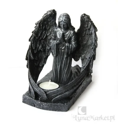 lunatikka - Świecznik w kształcie gotyckiego czarnego anioła z pięknymi ułożonymi skr...
