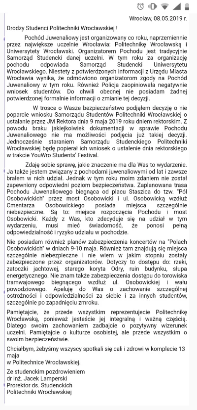 bartoczyslaw - Ładnie skwitował prorektor do spraw studenckich PWr w email'u do stude...