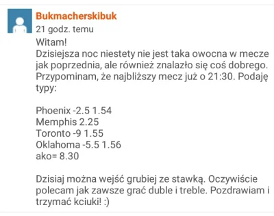 Bukmacherskibuk - Witam wszystkich!
5 noc za nami i oczywiście na plus, jak do tej po...