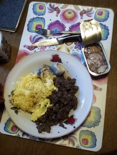 anonymous_derp - Dzisiejsze śniadanie: Smażona wołowina mielona, jajecznica z 4 jaj, ...