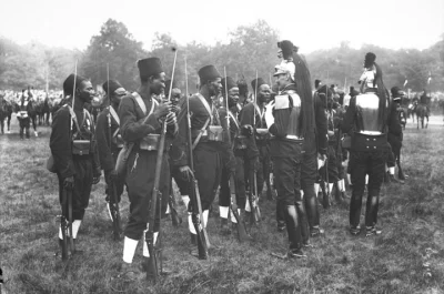 Graff - Armia francuska w 1913 roku; widać oddziały senegalskie i kirasjerów, w pance...