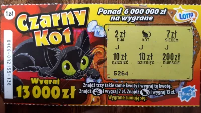 d601 - 13 piątek
Czarny kot przyniósł szczęście (ʘ‿ʘ)
#lotto #zdrapki #zdrapka #pokaz...