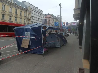 Snaken - Protest przed siedzibą PiS w Katowicach. Zwolennicy aborcji rozbili namioty ...