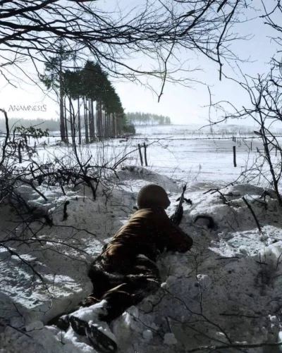 wojna - Amerykański żołnierz uzbrojony w karabinek M1 obserwuje teren podczas Ofensyw...