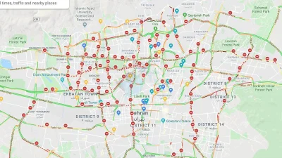 malarybka - @malarybka: Mapa utrudnień i blokad drogowych w Teheranie, stolicy Iranu.