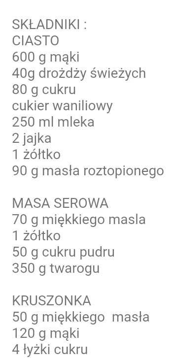 C.....0 - @casines: 40g skruszyć do miski,dodać łyżkę cukru i czubatą łyżkę mąki,zala...