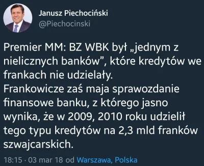 Thon - > Sciemniał, że jego bank nie udzielał kredytów we frankach, a tymczasem jego ...