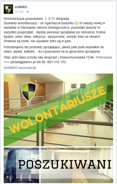 n.....i - prywatna szkola biznesu Kamila Cebulskiego szuka wolontariuszy do sprzatani...