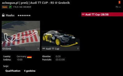 ACLeague - UWAGA ZMIANY :)

5 runda 6 Races 1 CUP - Audi TT CUP odbędzie się na tor...