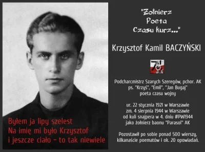 Pshemeck - 95 lat temu urodził się Krzysztof Kamil Baczyński. 

Elegia o... chłopcu...