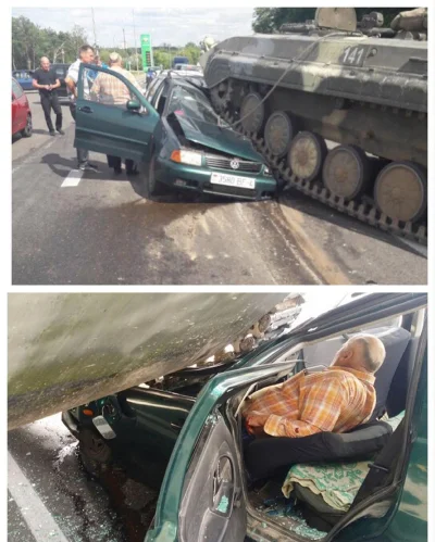 wigr - Kierowca Volkswagena ma duże szczęście, że oparcie jego fotela się złożyło: