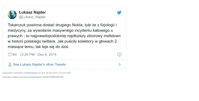 naczarak - > Tokarczuk powinna dostać drugiego Nobla, tyle że z fizjologii i medycyny...