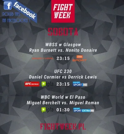 Poortland - #ufc 
#boks
#mma 
#fightweek <<<nasz tag

Kolejna rozpiska na sobotę, wię...