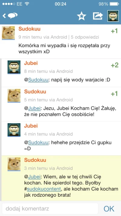 Jubei - @Sudokuu warjacie! Masz chociaż kaca? xD

#humor #cpajo