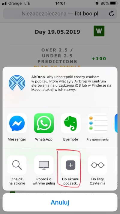 profootball-pl - Dodanie strony do ekranu początkowego (przeglądarka Safari) - instru...