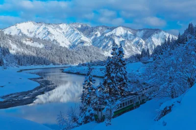 Lookazz - > Snowy Mountain and a River
 This place is in Fukushima pref. Japan.

#dza...