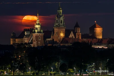 andg - Wczorajszy bardzo krwawy wschód Księżyca widoczny z krakowskich Błoni, z odleg...