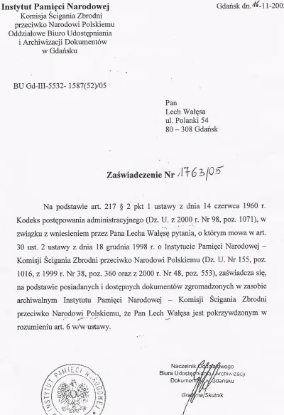 lechwalesa - Zaświadczenie IPN że nie byłem TW