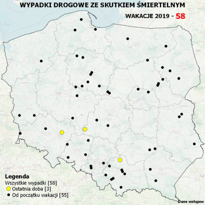 Birbirgo13 - Minął 9/72 dzień wakacji 

Na mapie pojawiły się :

3- wypadki drogowe z...