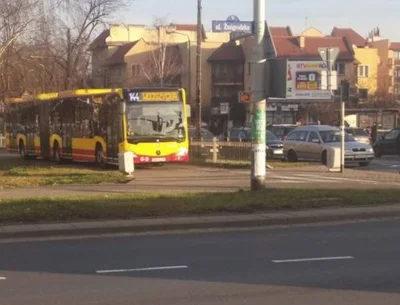 krave - Przejazd przegubowego autobusu MPK po chodniku i ścieżce rowerowej obserwowal...