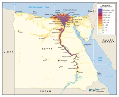 elim - mapka pokazująca gęstość zaludnienia Egiptu: