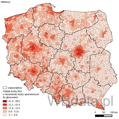 Nie_quatschen - Odsetek firm do liczby uprawnionych do głosowania 
#mapy #widaczabor...