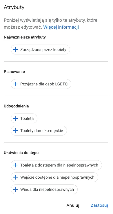 LubieKiedy - Wstawiam info o atrybutach firmy na Google Business, świetne atrybuty do...