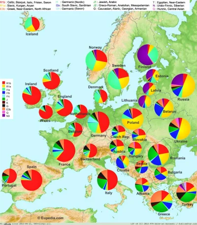 wincyjwincyj - Genetyczna mapa mieszkańców krajów Europy. Mapa dotyczy wszystkich mie...