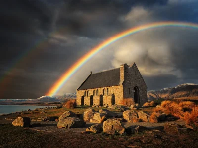 B4loco - Tęcza nad Kościołem Dobrego Pasterza nad Jeziorem Tekapo w Nowej Zelandii.
...