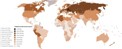 buntpl - Produkcja ziemniaków na świecie per capita.
#mapy #ciekawostki #geografia #...
