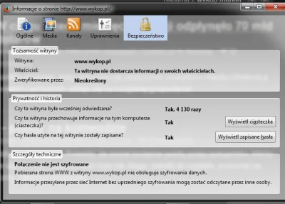 e.....u - PPM -> Pokaż informacje o stronie. -> Bezpieczeństwo. 


 [i]Czy ta witryna...