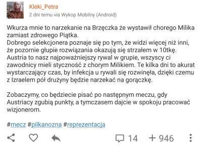 Kleki_Petra - Chciałem tylko powiedzieć, że Izrael pokonał Austrię. Mam nadzieję, że ...