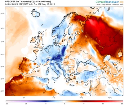 c.....6 - @cygaro86: Mapa anomalii temperatury z dzisiaj. Tam gdzie niebiesko tam jes...