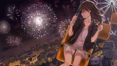 Azur88 - #randomanimeshit #anime #originalcharacter #night #fireworks #longhair #brow...
